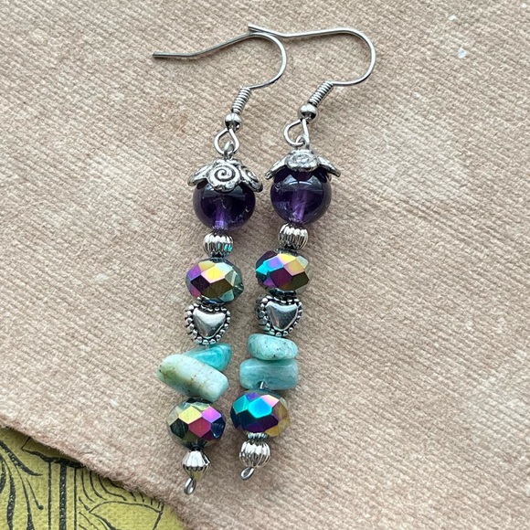Handmade Bohemian Purple Turquoise Earrings - Picture 8 of 12